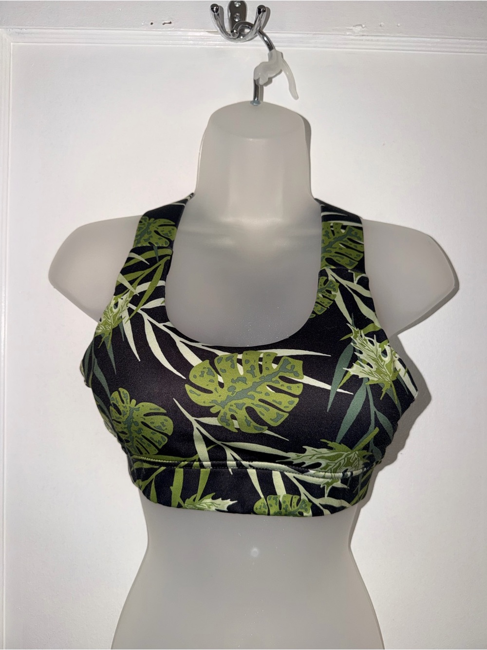 boxercraft Black Sports Bra with Lime Green Leaf Print
